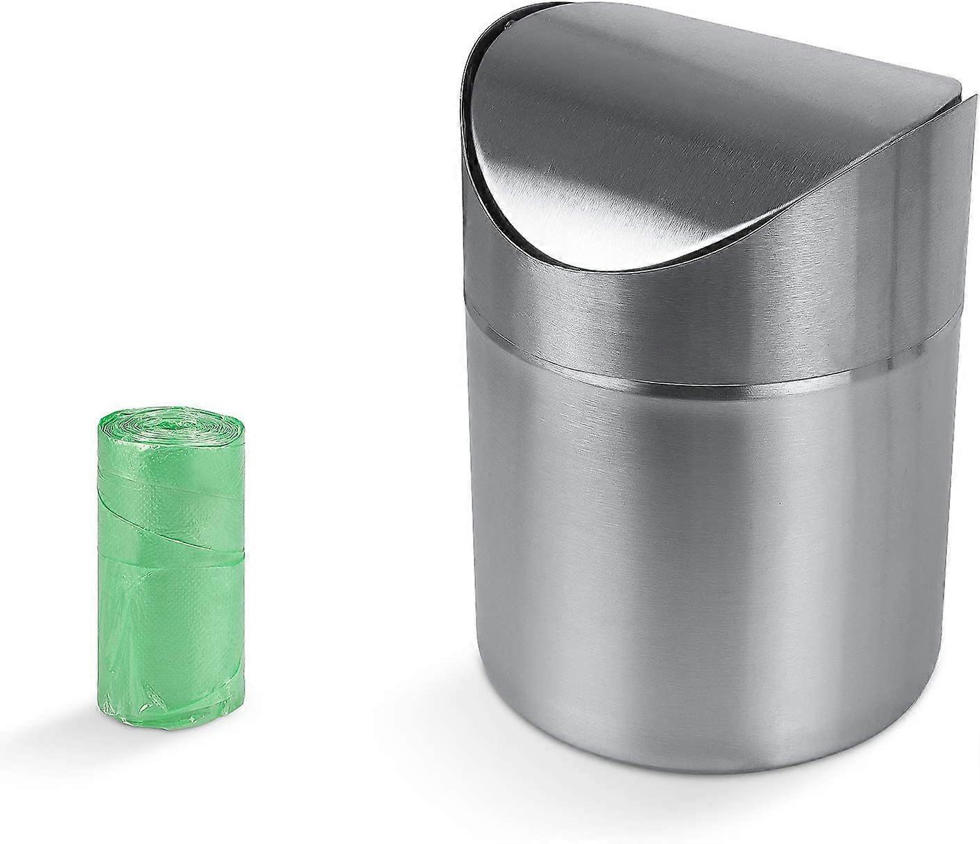UBIUO Mini Countertop Brushed Can Stainless Steel Swing Lid Trash Can Set, Come with Trash Bag, 1.5 L / 0.40 Gal Silver Color