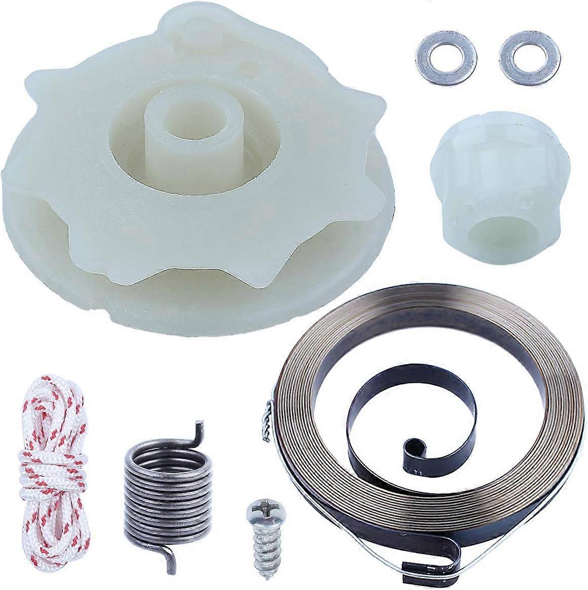 Chainsaw Recoil Starter Pulley Spring Kit for Poulan PP4218 PP4620AV PPB4018 SM4218AV with Recoil Spring W/Hub, Starter Rope, Bolt w/Washer Replacemen