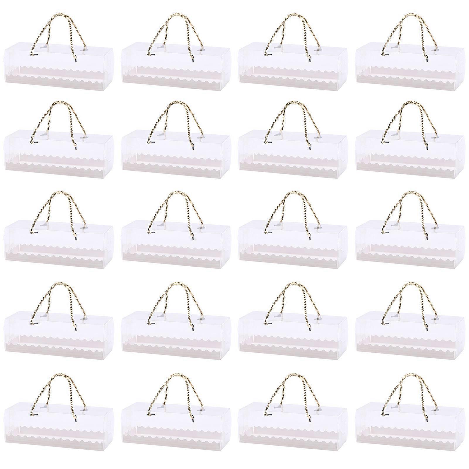 20Pcs Cake Boxes Handheld Easy to Assemble Portable Visible Waterproof Oilproof PET Transparent Design Rectangular Bread Boxes Restaurant Supply