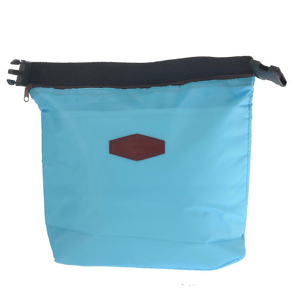 Portable Zippered Nylon Picnic Lunch Pouch Tote Insulated Cooler Bag Handbag Storage Bag Sky-blue
