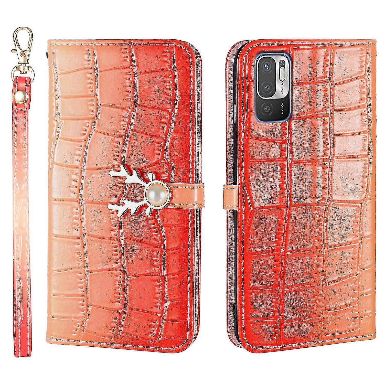 Elk Pattern Phone Case For Redmi Note 10 5g With Card Holder, Lanyard, Pu Leather Material, Wallet Function, Corner Fall Protection