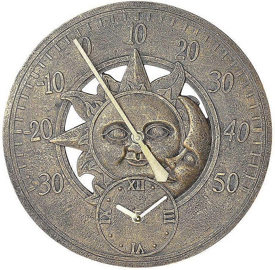 Thermometer Clock Vintage Wall Clock Retro Decoration Station Hanging Clock Sun Moon Pattern