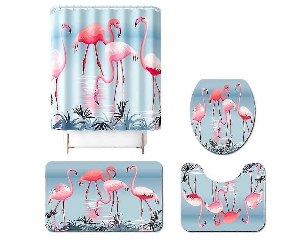 4pcs wasserdichter Duschvorhang WC Teppich Set