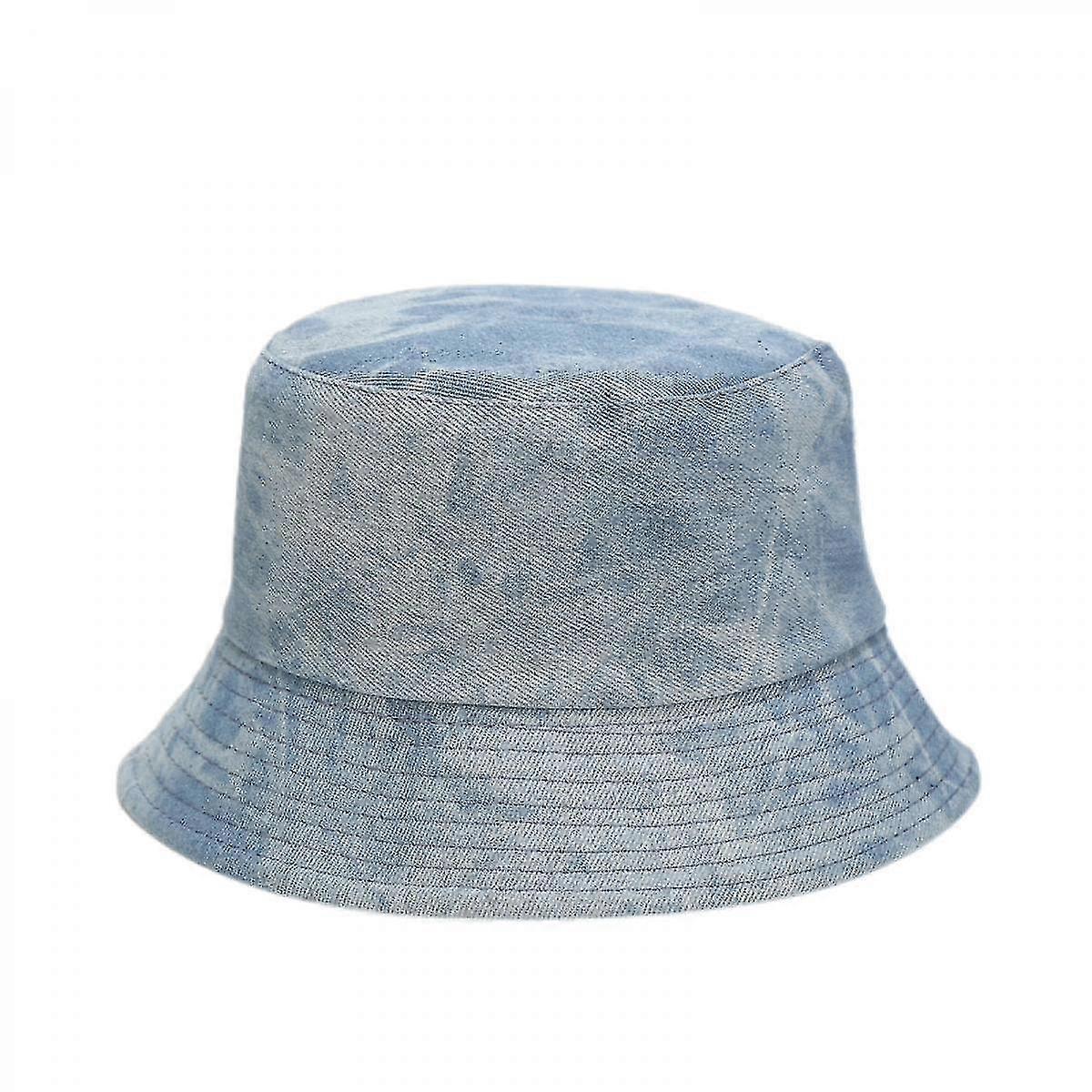 Print Double-Side-Wear Reversible Bucket Hat (Denim,Light Blue)