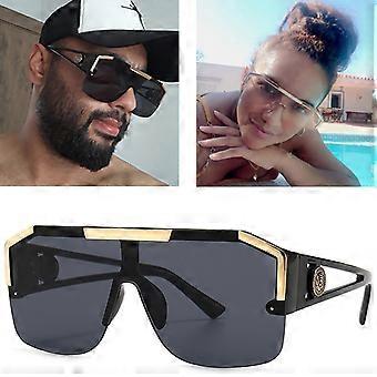 Lunettes De Soleil Oversized Carrées Sans Monture Métal - UV400, Unisexe, Noir