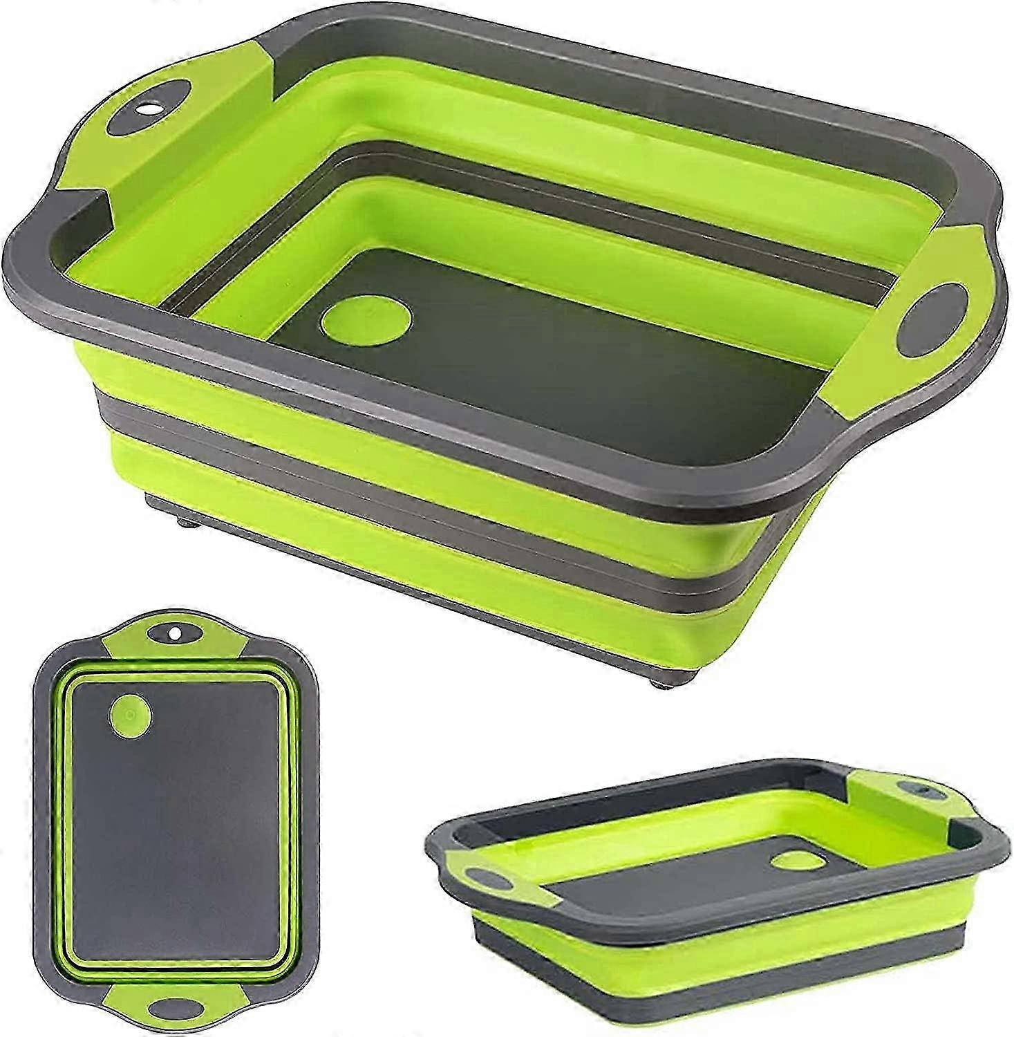 Foldable Multi-Function Cutting Board with Built-in Colander Portable Collapsible Plastic Silica Gel Folding Kitchen Board Fruit Vegetable Drainer Bas