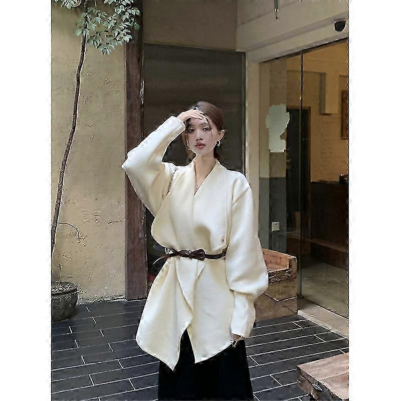 Manteau ample à revers de style coréen, coupe ajustée pour les femmes, texture douce, col du matin