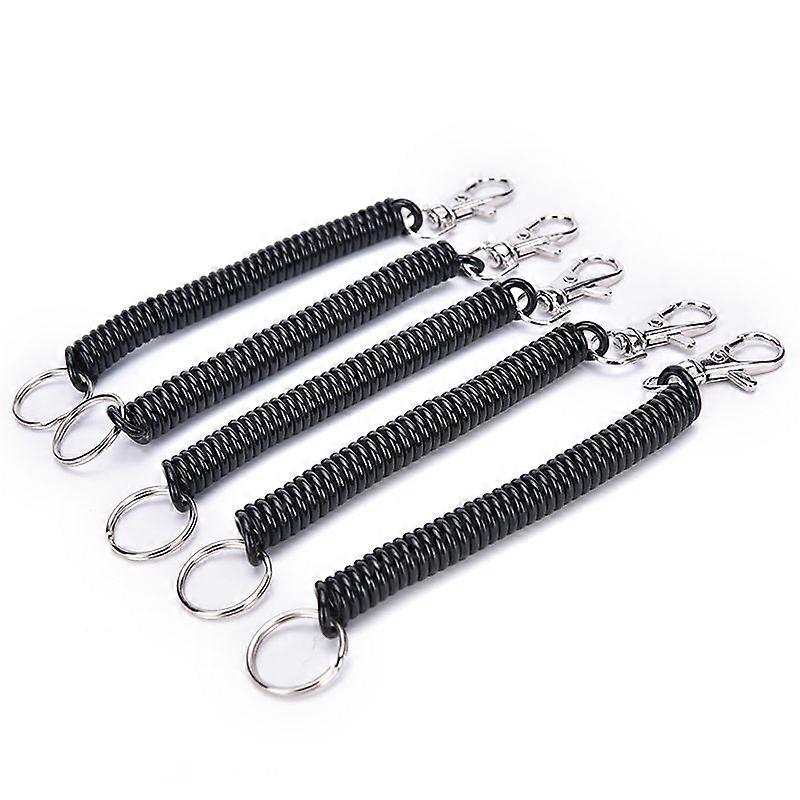 2Pcs Tactical Retractable Plastic Spring Elastic Rope Securit Gear Tool Hiking Camping Keychain