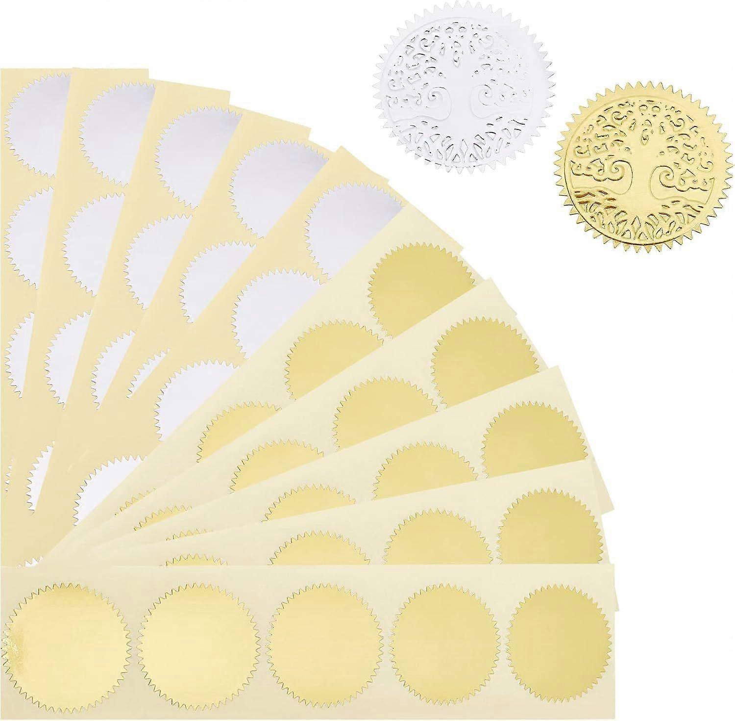 300pcs 1.77" Embossing Blank Stickers 2 Colors Gold Embossed Foil Certificate Self-Adhesive Sealing Stickers for Embosser Stamp for Invitations Certif