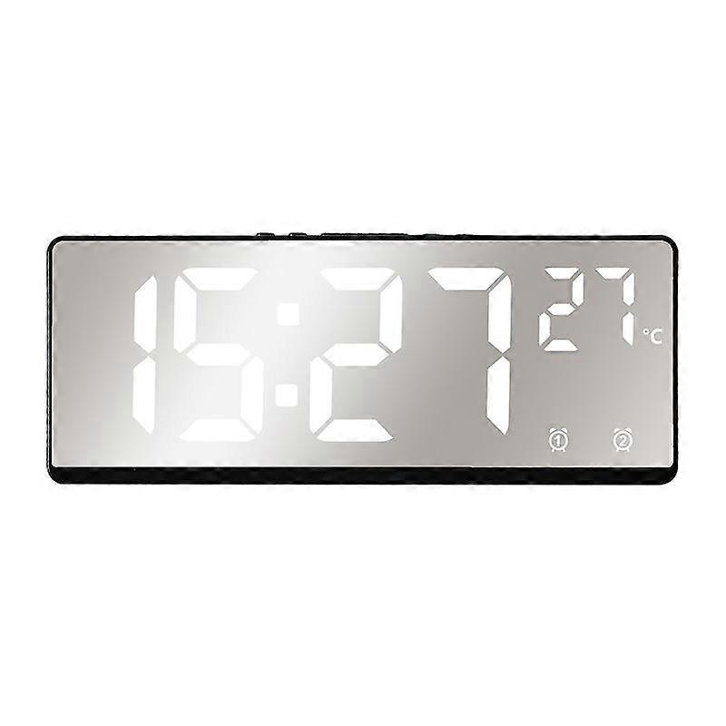 Voice Control Mirror Alarm Clock Digital Temperature Dual Alarm Snooze Desktop Table Clock Night Mode 12/24H LED Clock Watch