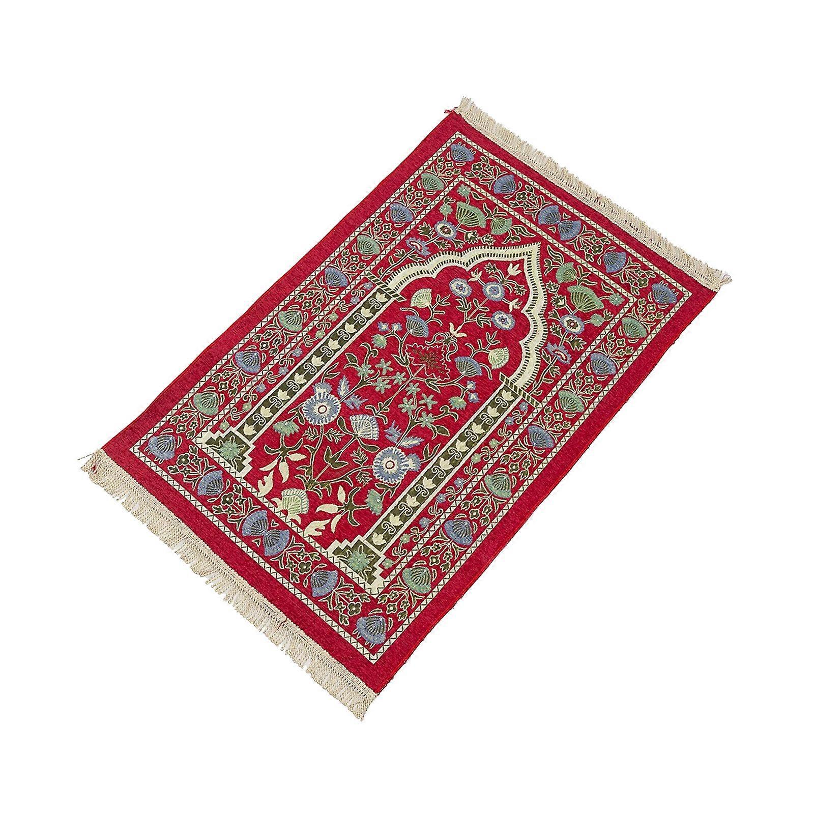 Muslims Carpet Blanket Prayer Rugs with Tassels Islamic Mat 70x110cm Flower Pattern Kneeling Carpet Portable Lap Rugs Red