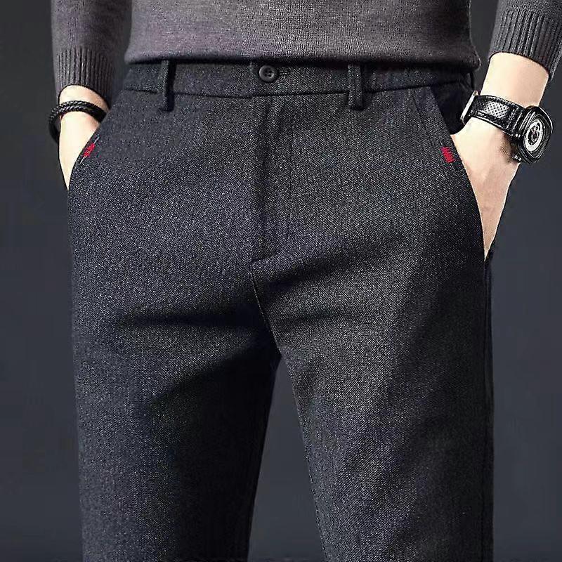 Autumn and Winter New Brushed Men's Casual Pants Slim Straight High-End Business All-Match Men's Long