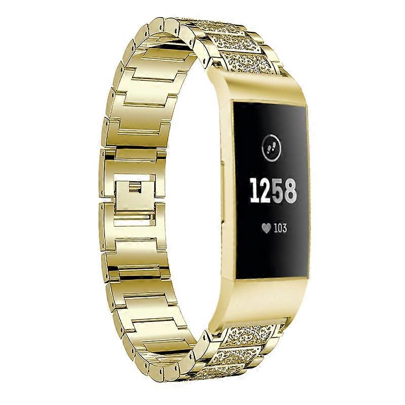 Diamond-studded Solid Stainless Steel Watch Band for Fitbit Charge 3