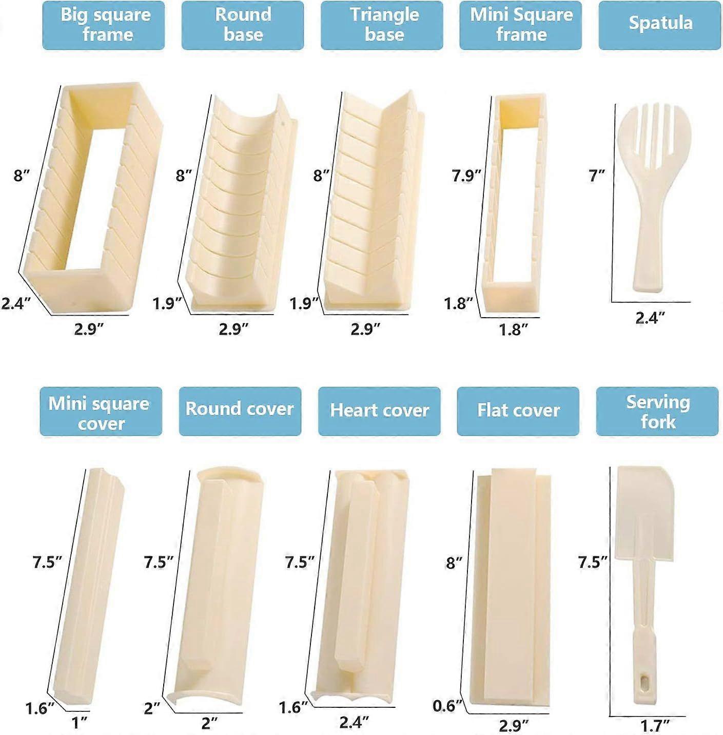 JUSCH Sushi Making Kit Complete Sushi Set for Beginners 10 Pieces Plastic Sushi Maker Tool with 8 Sushi Roll Mold Shapes DIY Home Sushi Tool Sushi Rol