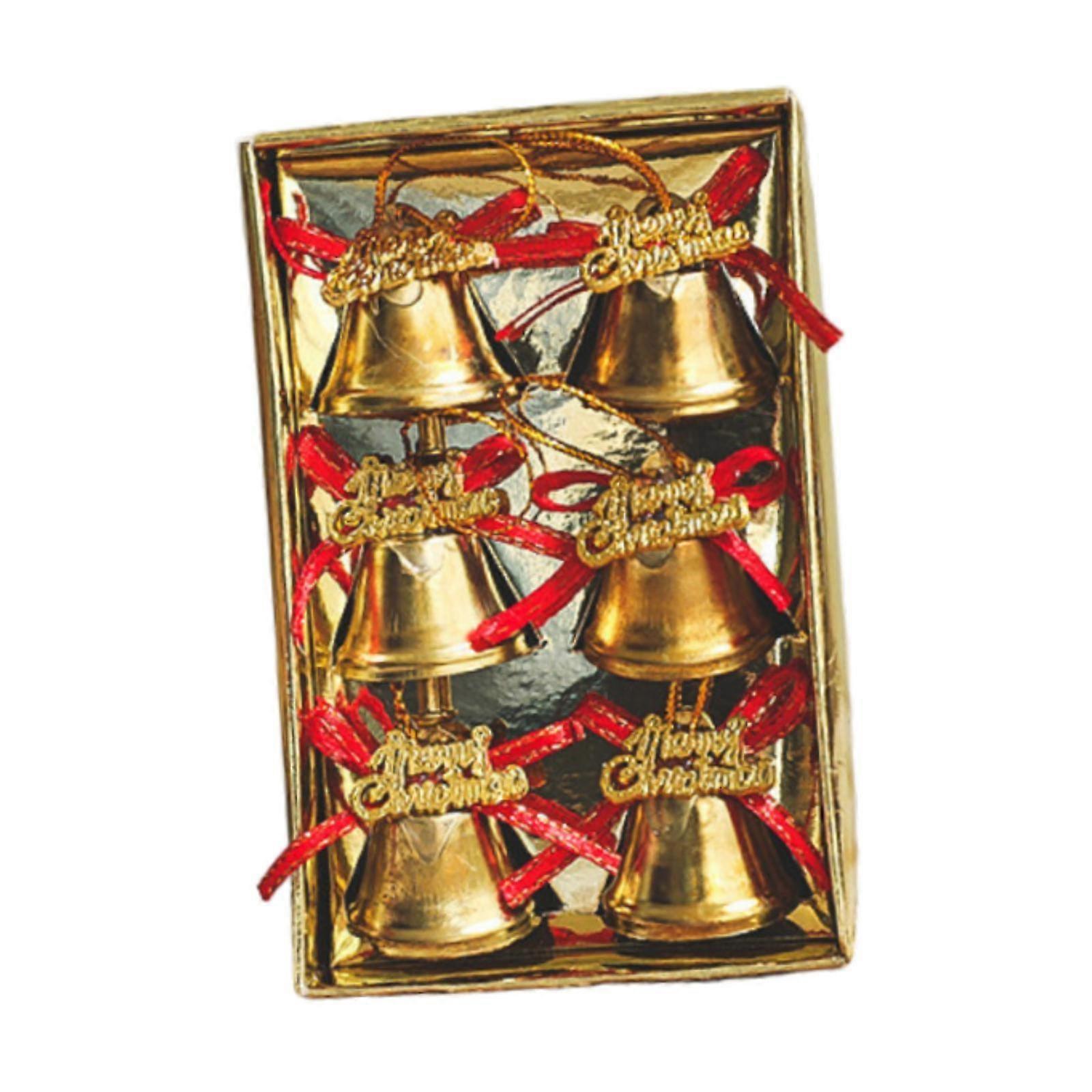 6Pcs Christmas Tree Metal Bells Pendants Gold Color Multipurpose Xmas Tree