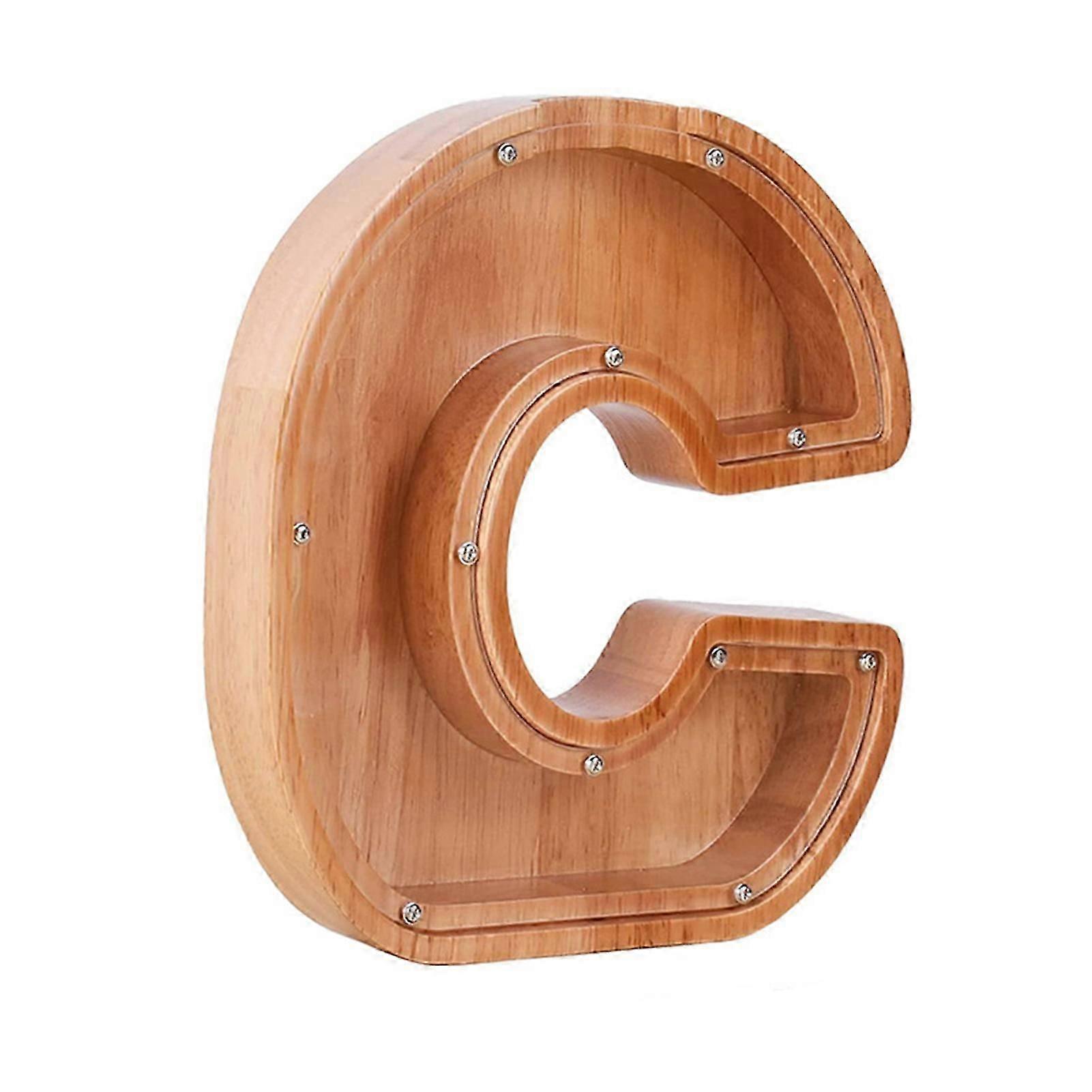 Wooden Piggy Bank Large Capacity 26 Letters Saving Pot Ornament Save Money Visible Transparent Coin Saving Jar