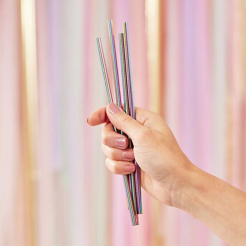 Rainbow Metal Party Straws | Reusable Stainless Steel Eco-Friendly Fun x 5