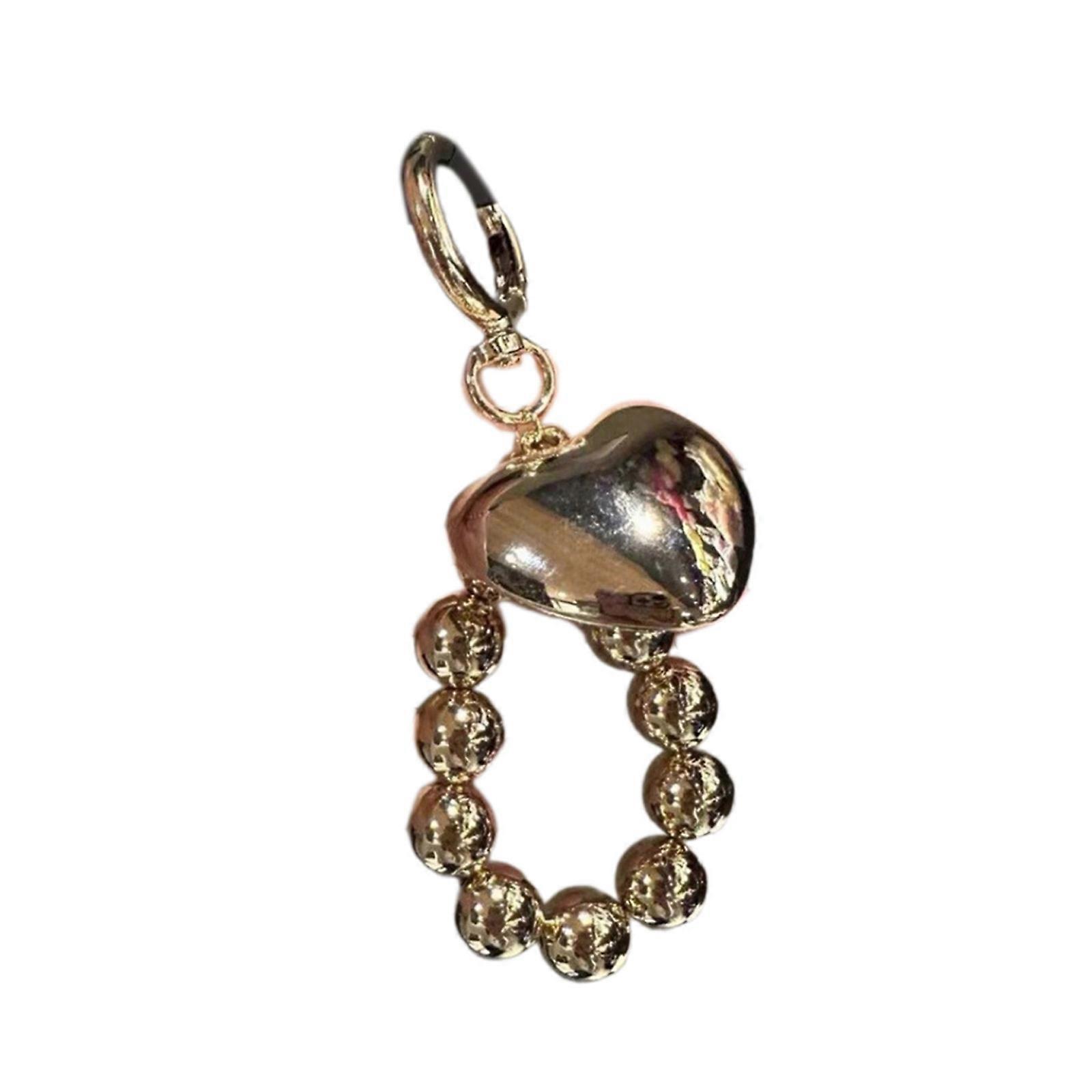 Chic Beaded Keyring with Heart Pendant Elegant Heart Key Rings Bag Decoration Alloy Keychain Jewelry for Bag Car Key Gold