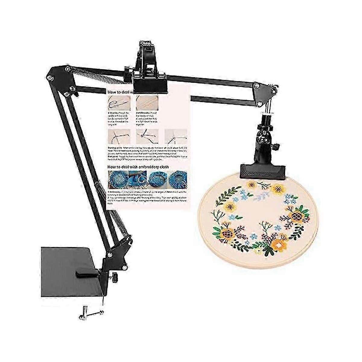 Embroidery Hoop Holder, Adjustable Embroidery Hoop Holder with Instruction Holder,Cross Stitchand Embroidery Projects DS