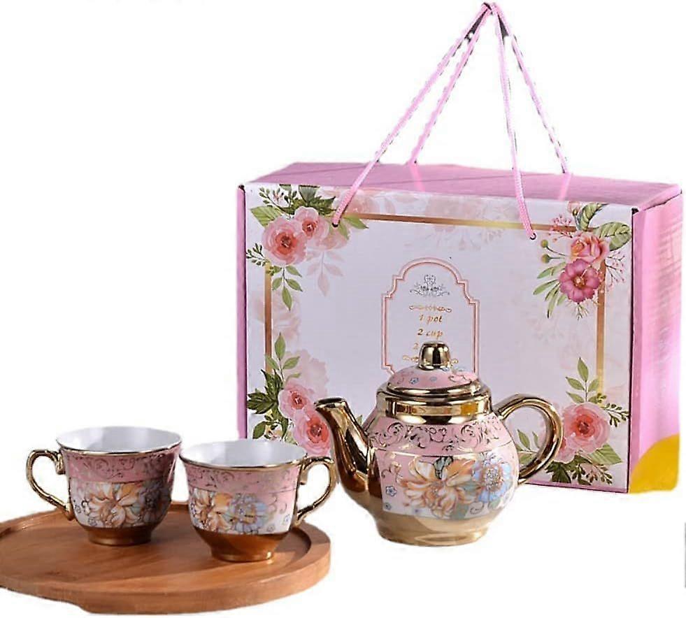 Pink Ceramic Tea Set, Practical Coffee Cup Pot, 2 Cups, 1 Pot_Special Gift
