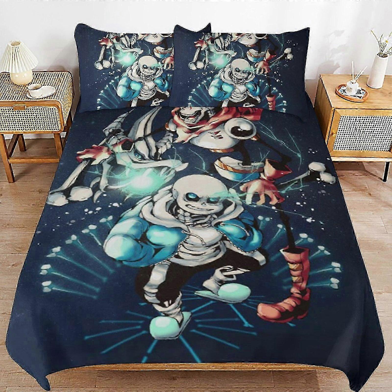 b1236 ملاءات سرير Undertale بلا لحاف غطاء لحاف 3 قطع طقم مفروشات 1 غطاء لحاف و 2 غطاء وسادة ملاءات سرير gb1236