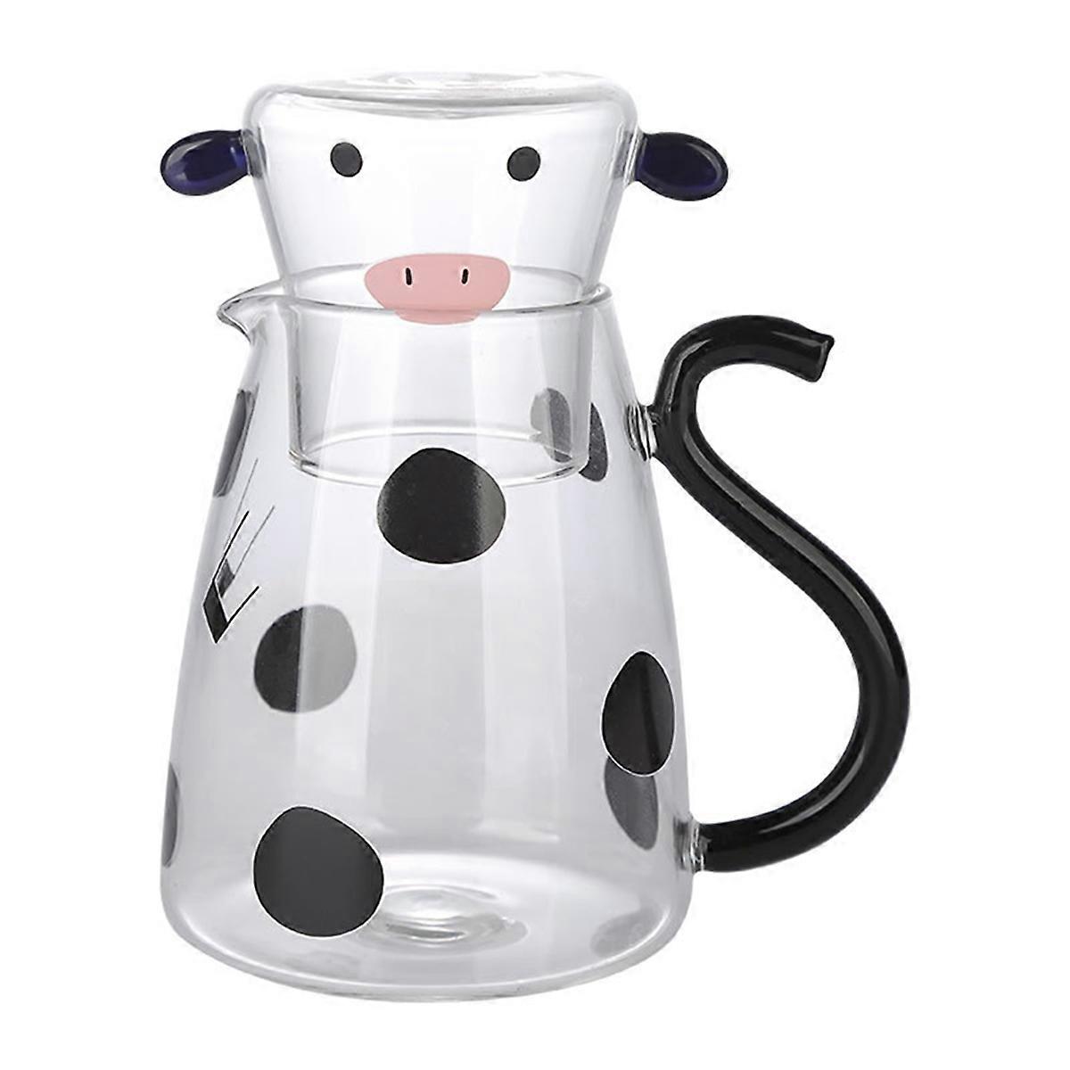 Glass Water Carafe Set With Cup Lovely Cartoon Cow Cold,large