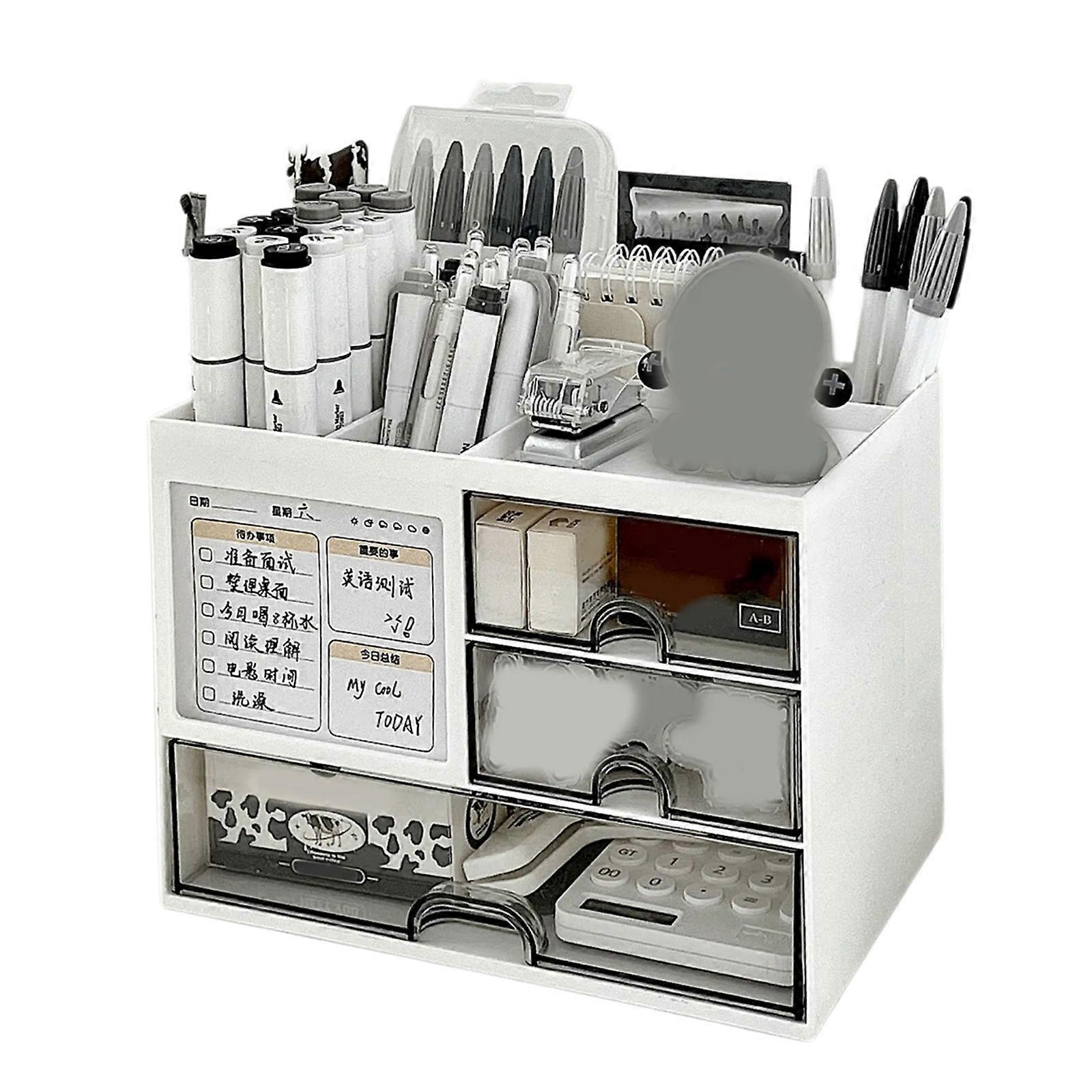 Desk Organiser with Drawer Pen Holders Multifunctional Office Storage Box Table Organiser for Office School Home