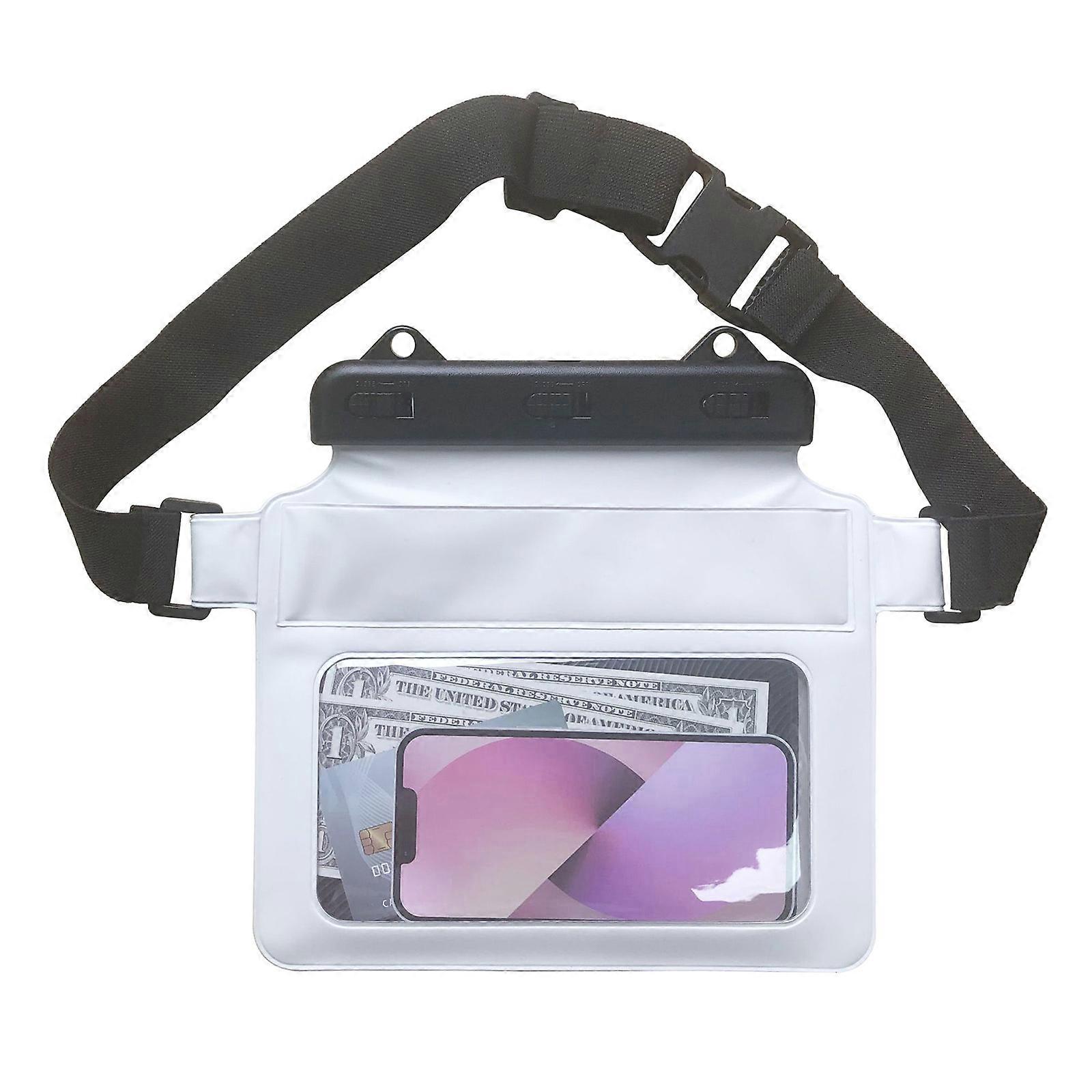 Pochette étanche avec sangle de taille réglable Sac étanche et sec Gardez votre téléphone et vos objets de valeur en sécurité et au sec pour le camping à la plage Couleur blanche