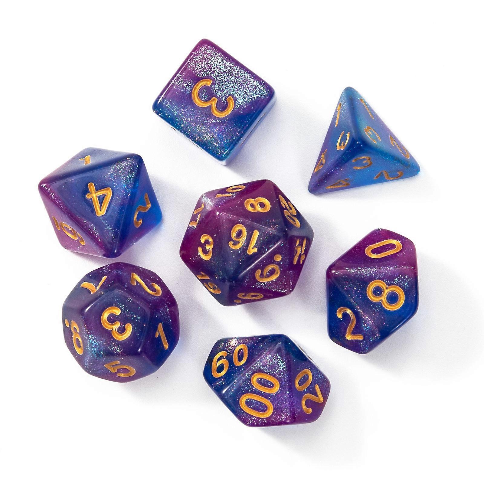 7Pcs/set Polyhedral Acrylic Dices Multi-faceted Various Shapes Digital Game Dices for Club Party Family Board Game Props  purple blue