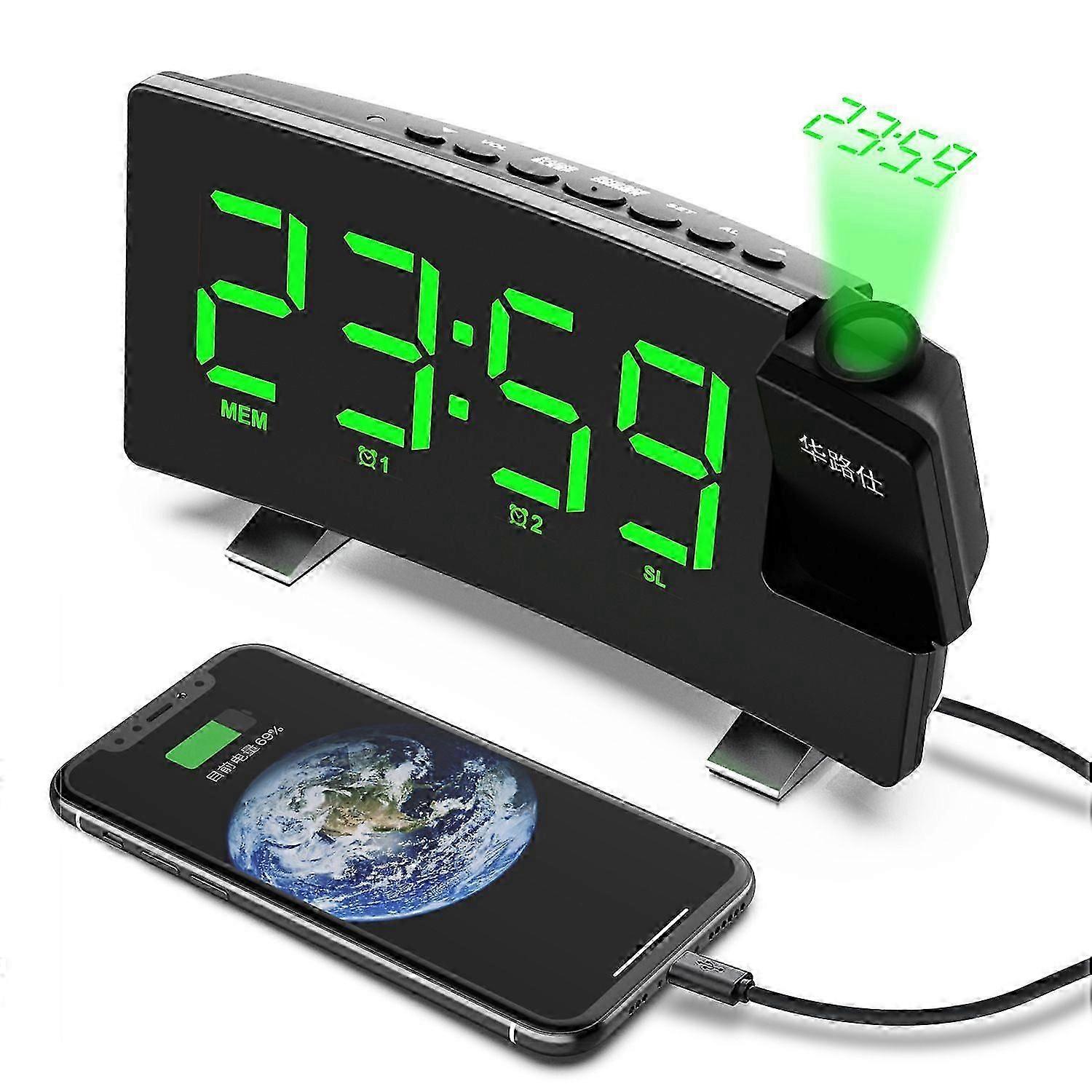 Projection Alarm Clock, Digital Clock With 180 Rotatable Projector, 3-level Brightness Dimmer