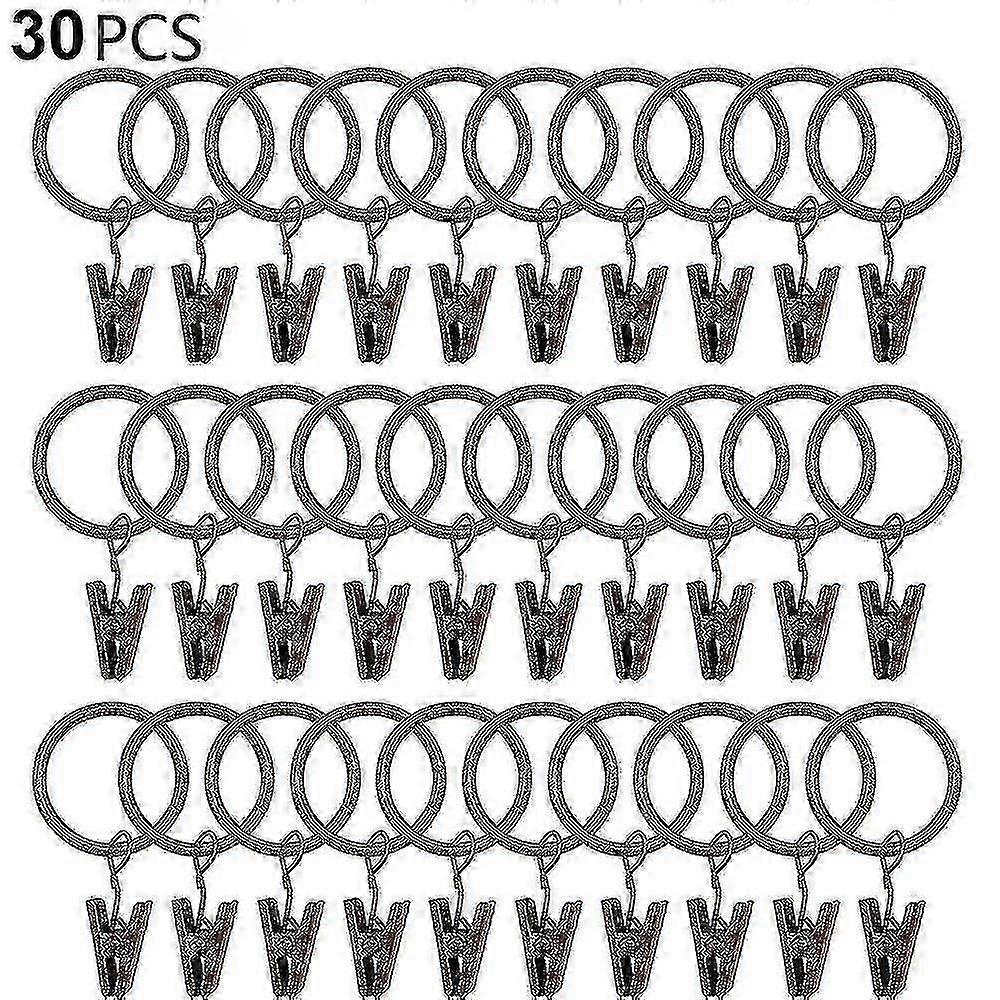 30 Pcs Curtain Rings With Clips, Hooks On Tension Rod Bracket