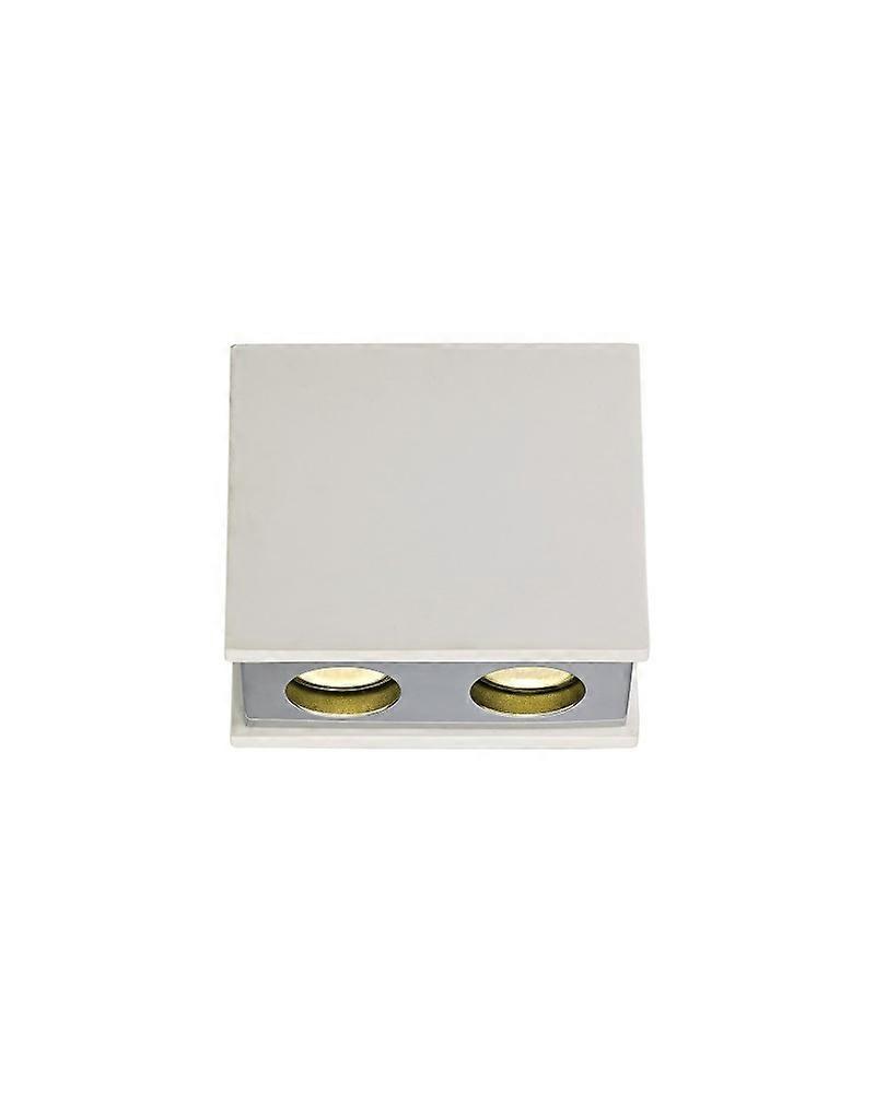 Harrison 2 Light Rectangular Ceiling Gu10, White Paintable Gypsum With Polished Chrome Cover