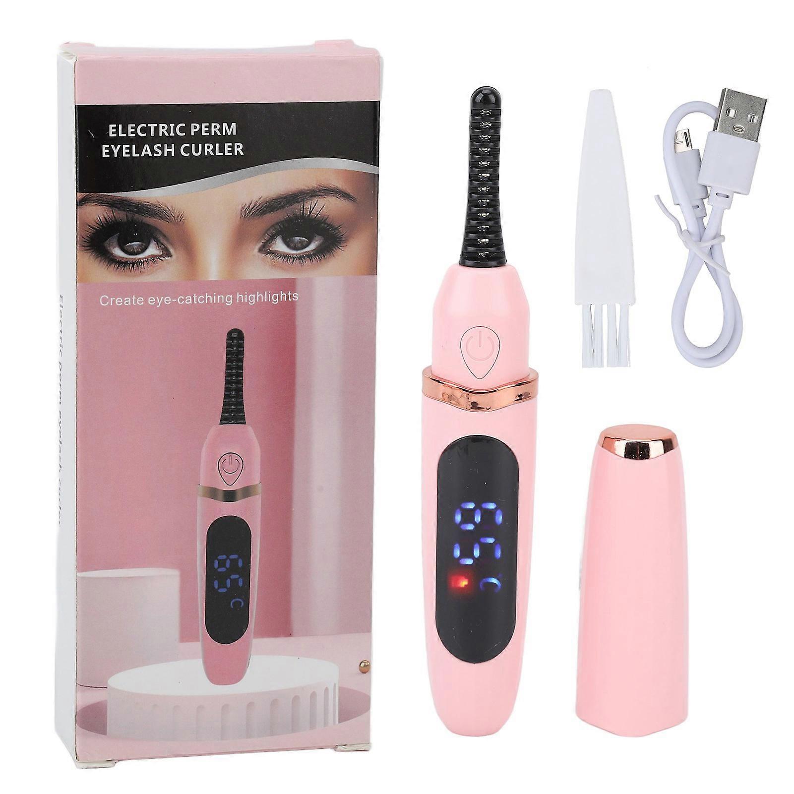 Heated Eyelash Curler Long Lasting Curl Tool USB Rechargeable 3 Temperature Adjustable LED Digital Display for Women