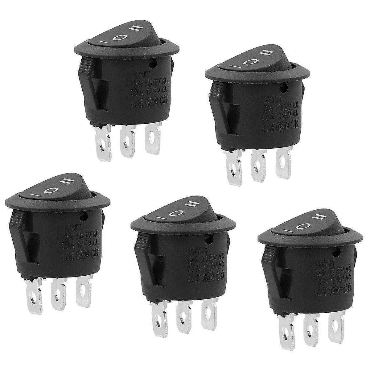WINOMO 5 PCS 3 Car Round Rocker Switches 23mm Single Pole Toggle Switch Double Throw Push Buttons (Black)