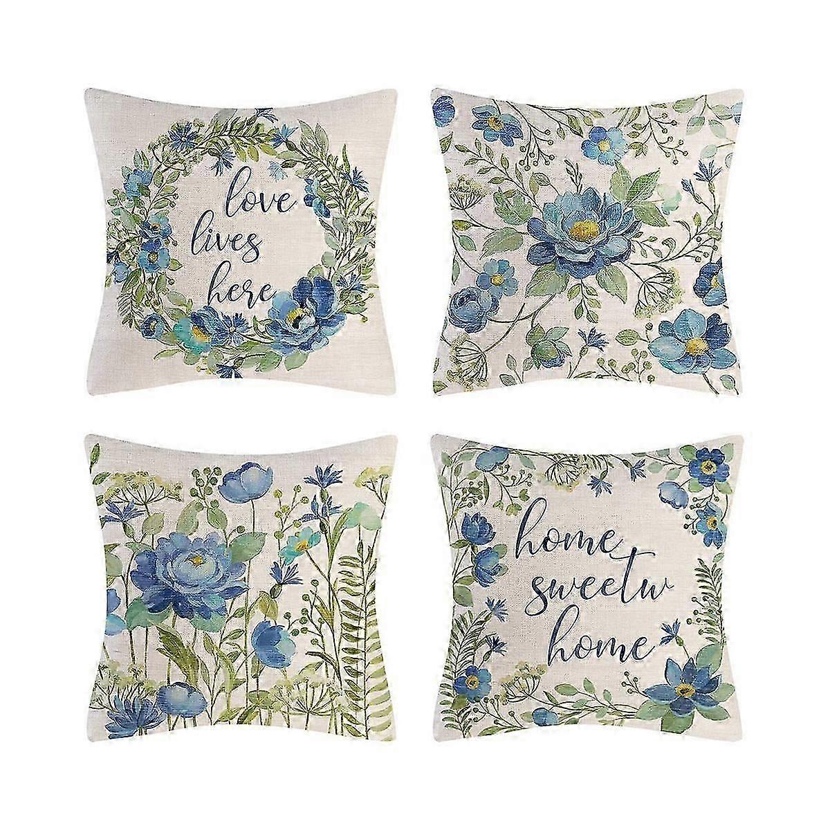 Spring Pillow Covers 18X18 4 Farmhouse Throw Pillows Spring Decorations Flower Home Decor for Couch