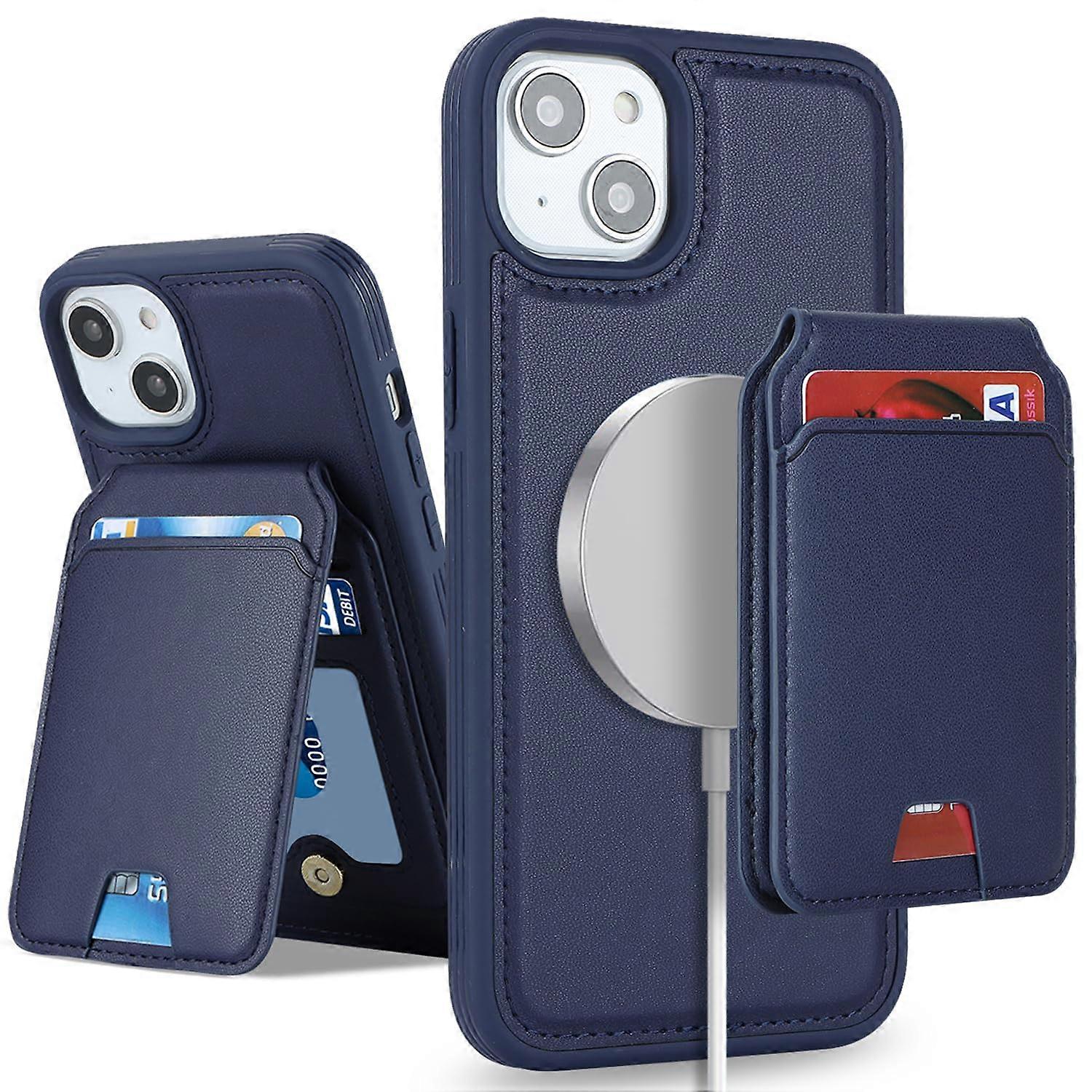 for iPhone 13 case with Credit Card Holder mag Safe, Leather Case Wallet Compatible mag Safe 2-in-1 - Blue