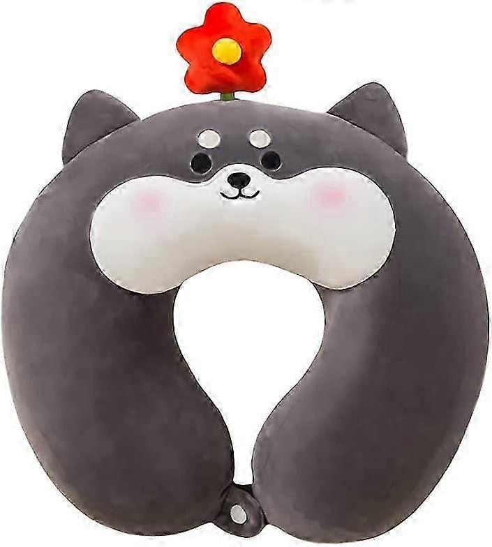 وسادة رقبة لطيفة من فصيل كورجي على شكل حرف U ، وسادة أفخم للحيوانات المحشوة باللون Shiba Inu Akita ، هدايا للأطفال (على شكل حرف U)