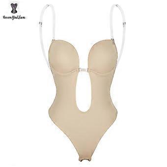 Bodysuit Shapewear Deep V-neck Body Shaper Backless U Plunge Thong Shapers Waist Trainer Women Clear Strap Padded Push Up Corset