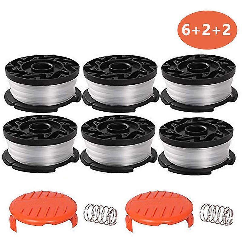6 Pack Line Spools with 2 Covers to Replace Black Decker String Trimmers Replacement Spool Auto Feed Weed Eater Cap AF-100 Grass Trimmer Rope