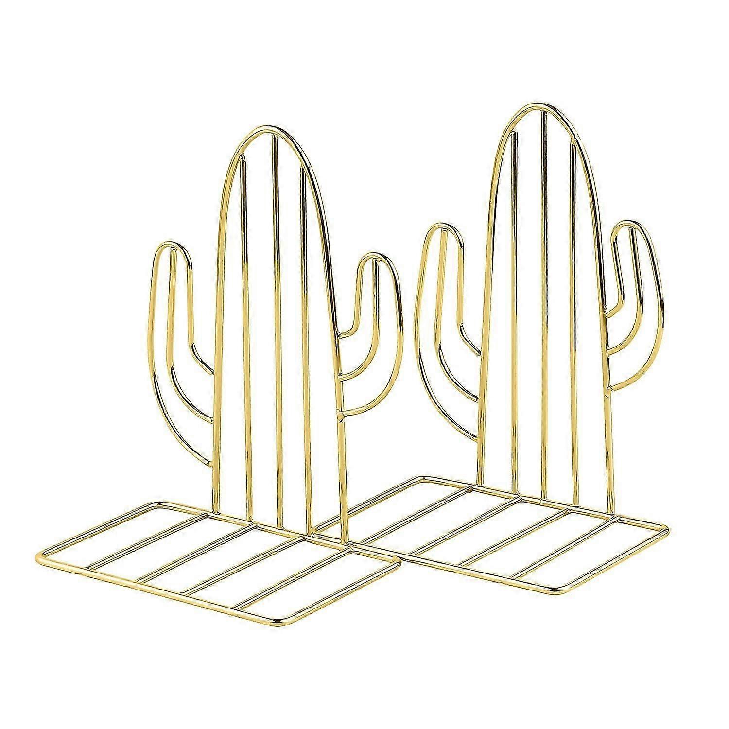 مسند الكتب المعدنية للأرفف - حامل كتب صبار هندسي ، ديكور مكتب ومنزل غير قابل للانزلاق (ذهبي ، 1 زوج)