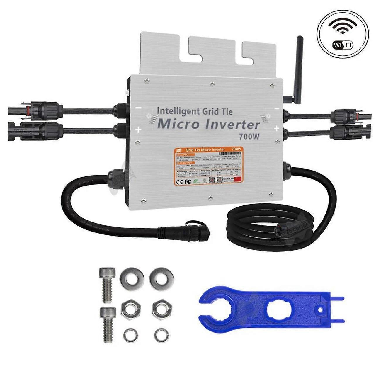 700W Grid Tie Solar Inverter 18-50v Dc Pure Sine Wave Microinverter For 2*200w~350w Pv Solar Panel Built-in Wifi Communication