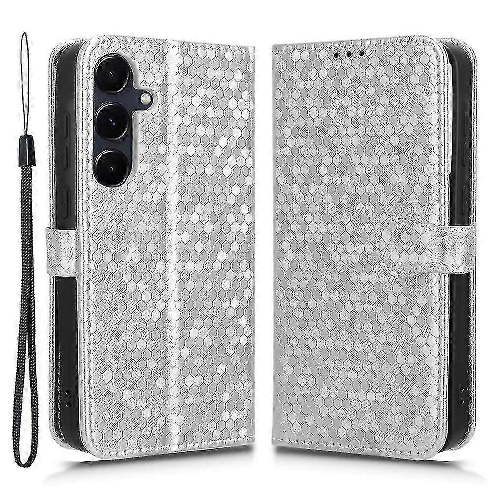 Dot Pattern Leather Case for Galaxy A55 5G - Protective Wallet Cover with Slim Fit (Silver)