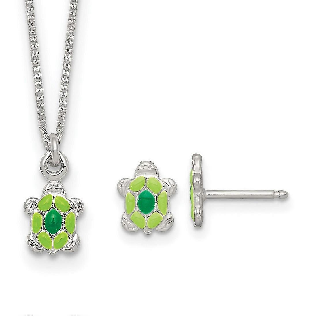 Polished Enameled Turtle Post Earrings and Necklace Set Jewelry-Set - 2.6 Grams
