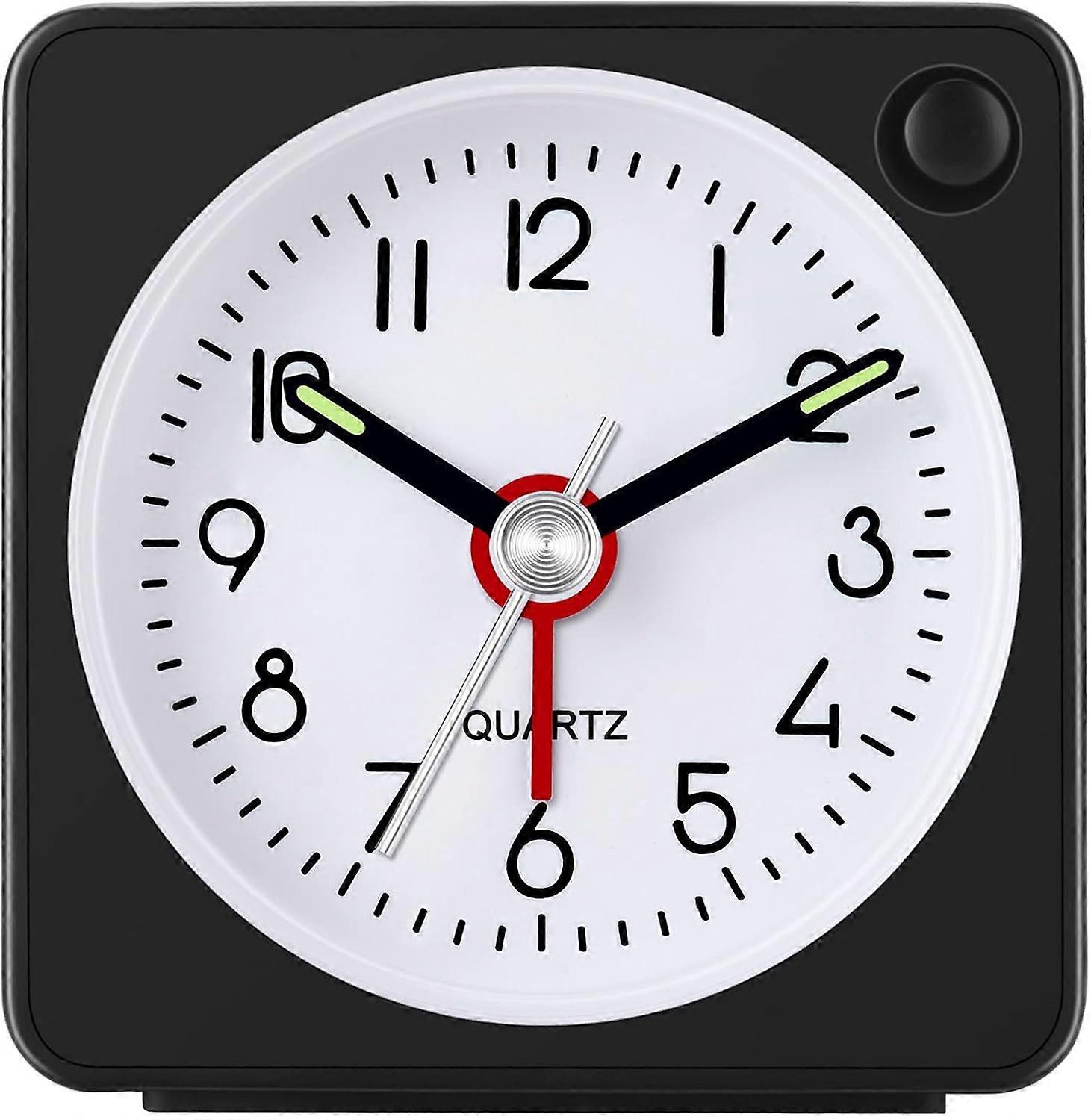 Travel classic analog alarm clock with snooze and light function, mini alarm clock, small size, silent non-tick alarm clock, crescendo alarm clock, ea