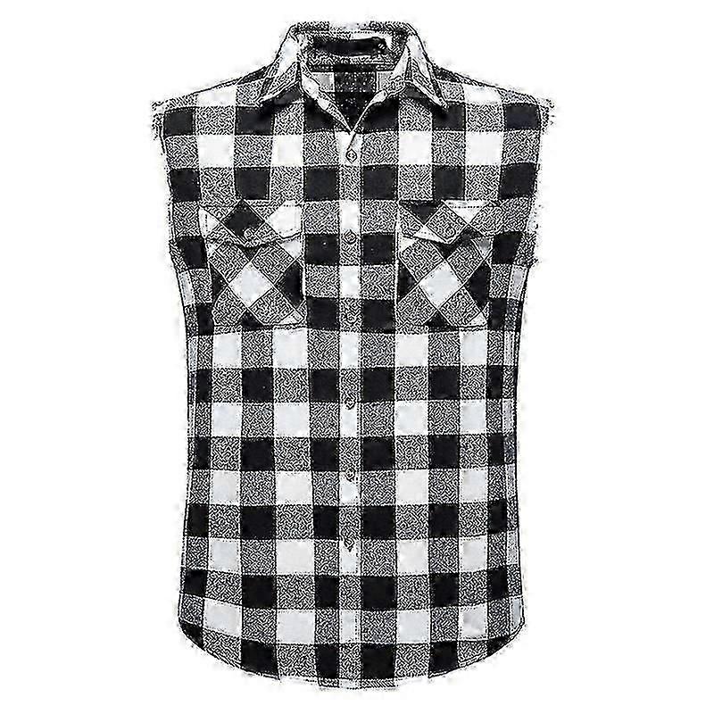 Mens Casual Xadrez Snap Camisa Sem Mangas com Bolso-Yvan
