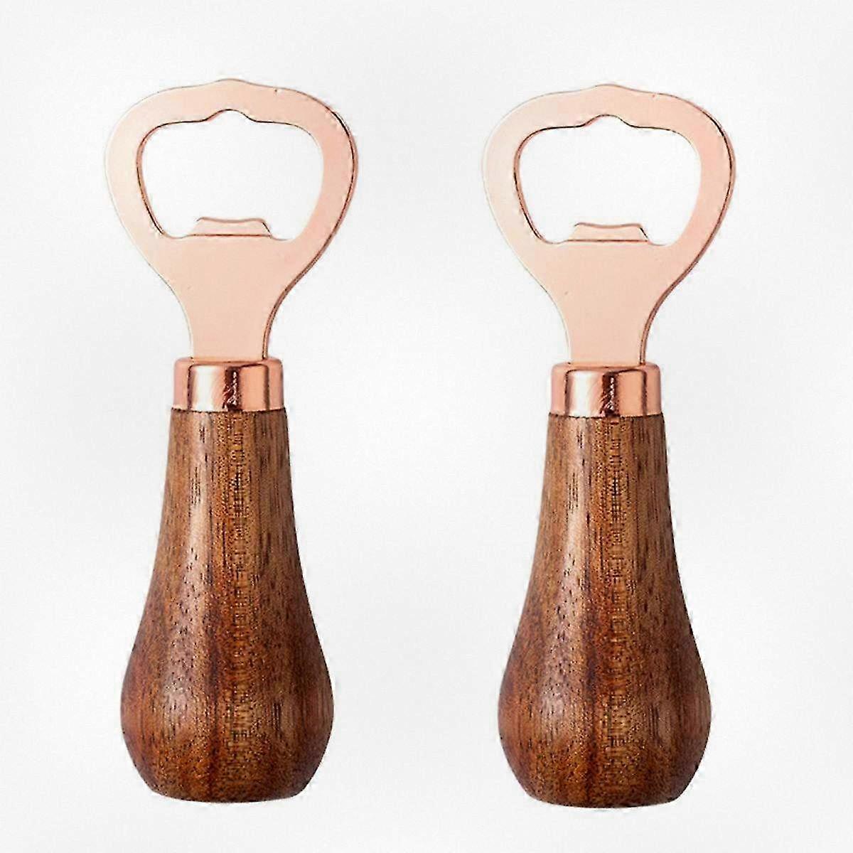 Rose Gold Stainless Steel Bottle Opener with Wooden Handle for Kitchen Bar Wedding Anniversary Gifts