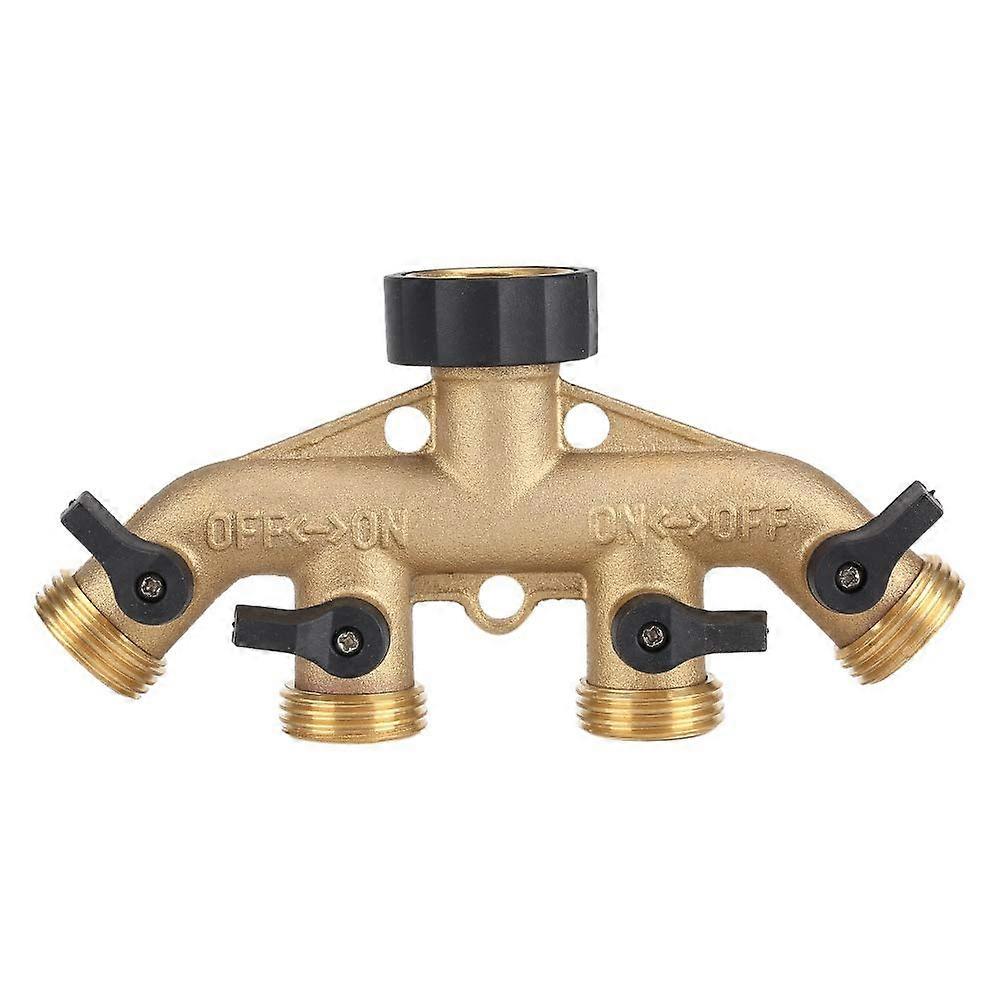 4 Way Solid Brass Tap Connector, 3/4 Inch Hose Splitter for Garden Irrigation