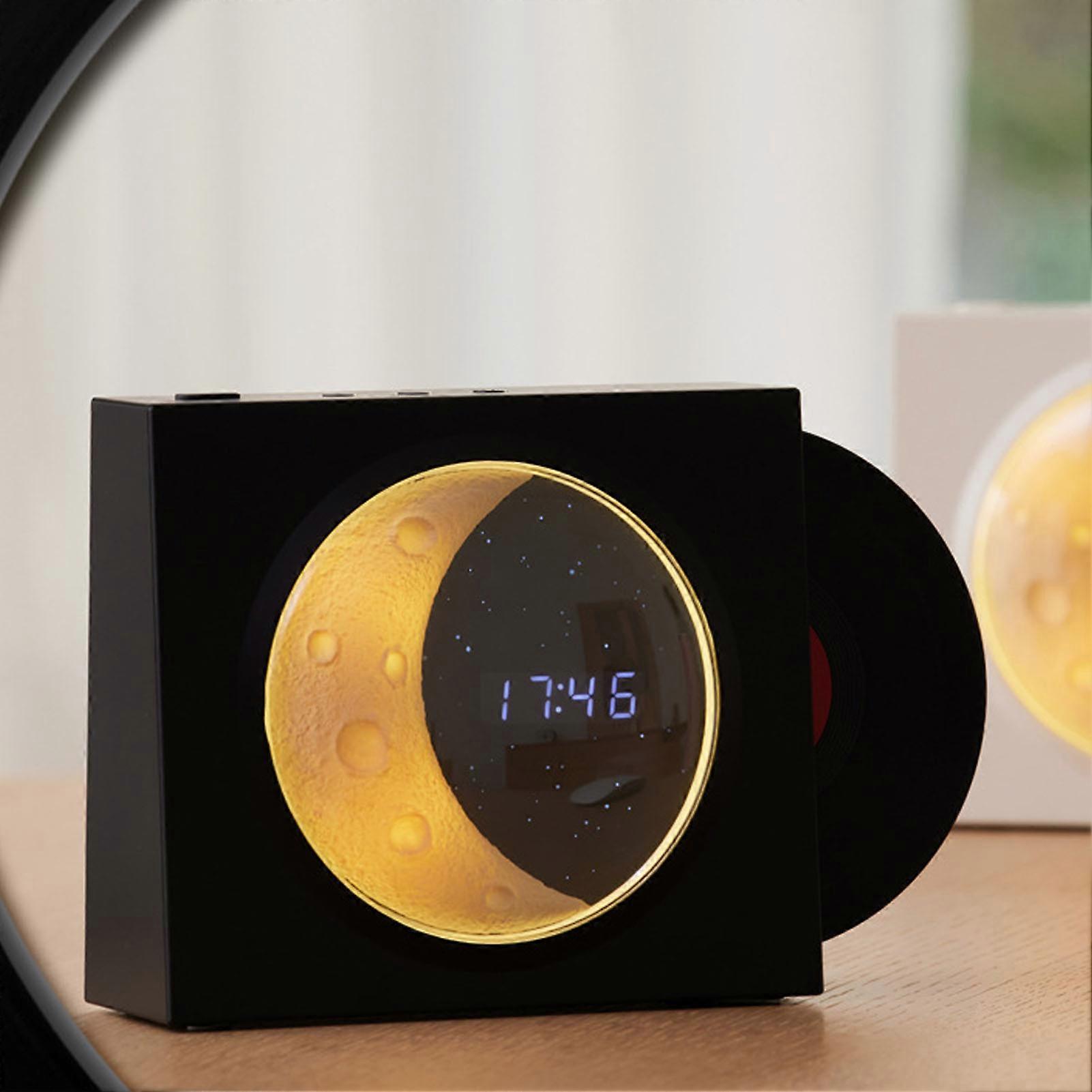 Retro BT Speaker Moon Alarm Clock Innovative Wireless Small Speaker for Home Office Moon Rock Black 
