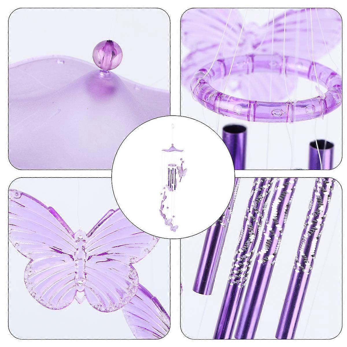 Purple Butterfly Wind Chime Pendant Crisp Sound Decor for Courtyard Hanging Ornament Easy Install Wind Bell Craft, Photo Prop & Gift