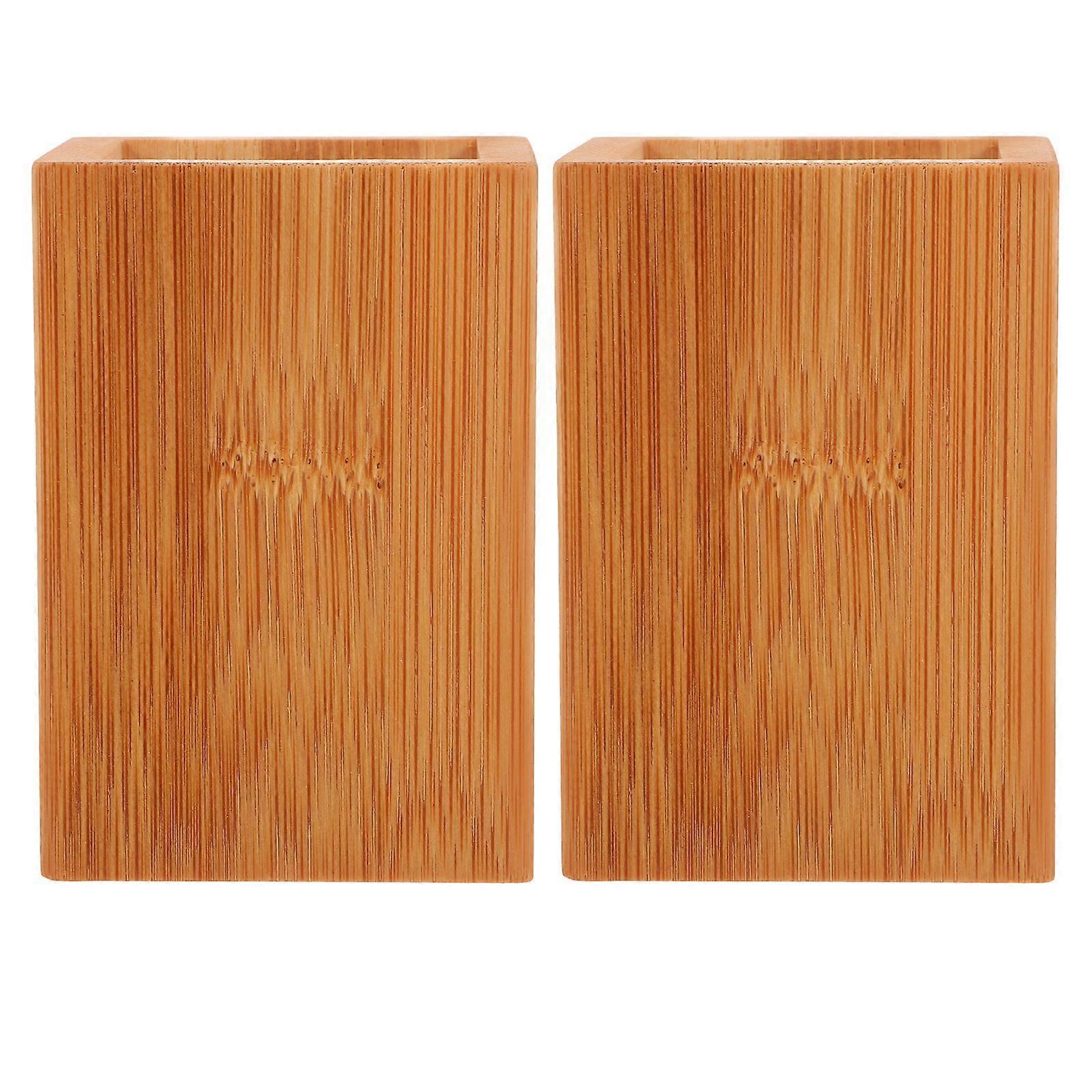 2pcs  Bamboo Pen Holders Tabletop Pen Container Stationery Container Pen Buckets